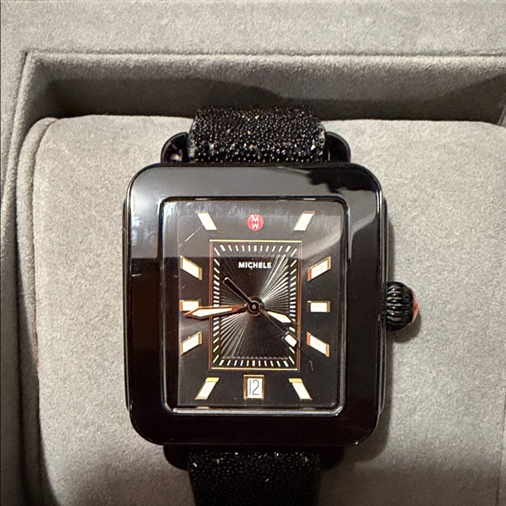 Michele Black Square Dial Watch + one set of straps - Picture 2 of 11